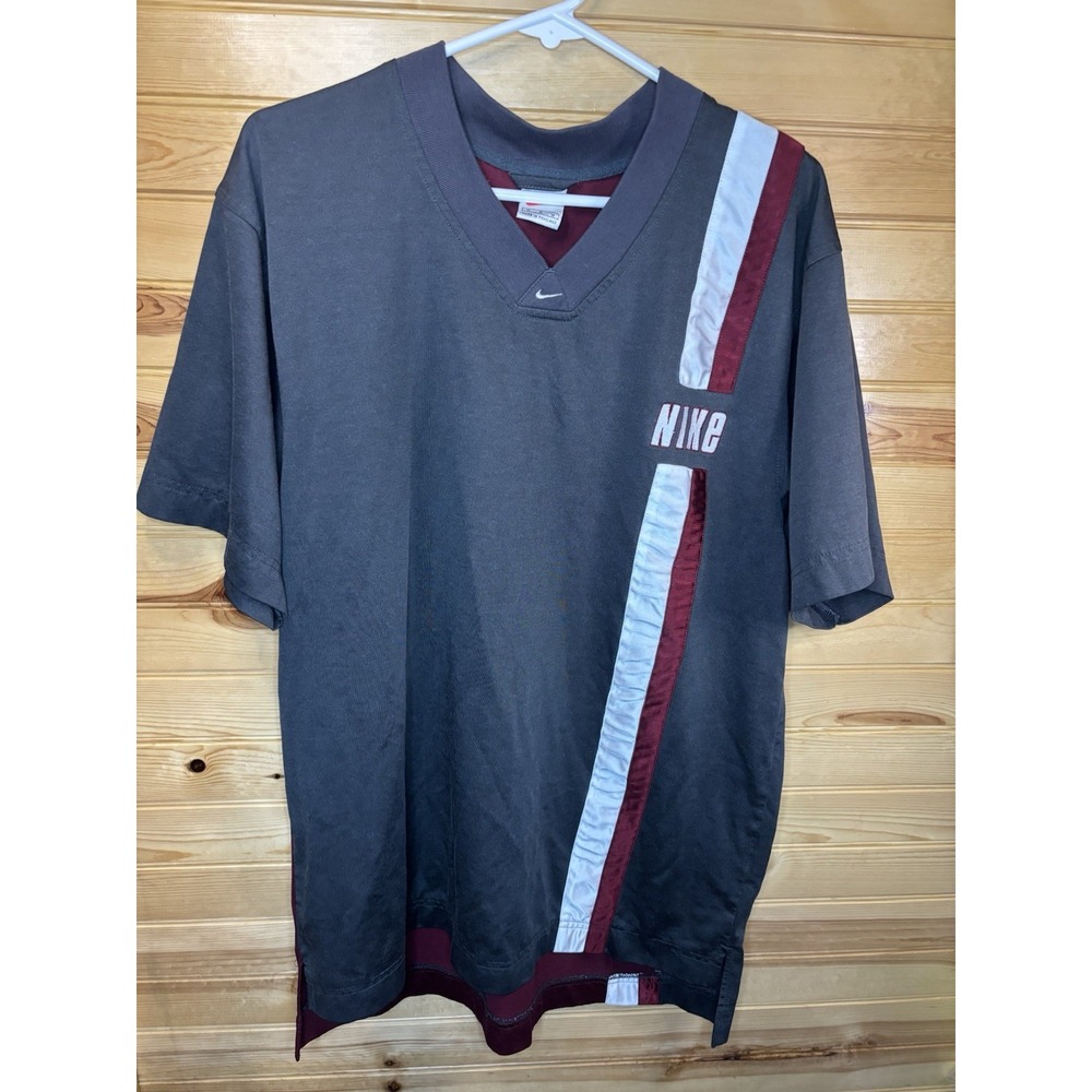 Vintage Nike Men's Medium Jersey Shirt V-Neck Big Embroidered Swoosh Gray Baggy